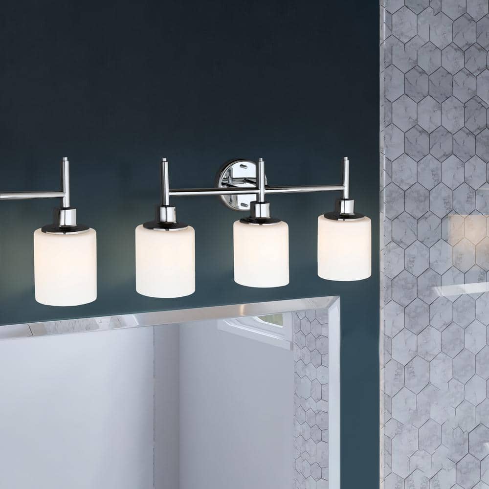 Aubrey 3-Light Chrome Bathroom Vanity Light with Frosted Glass Shades