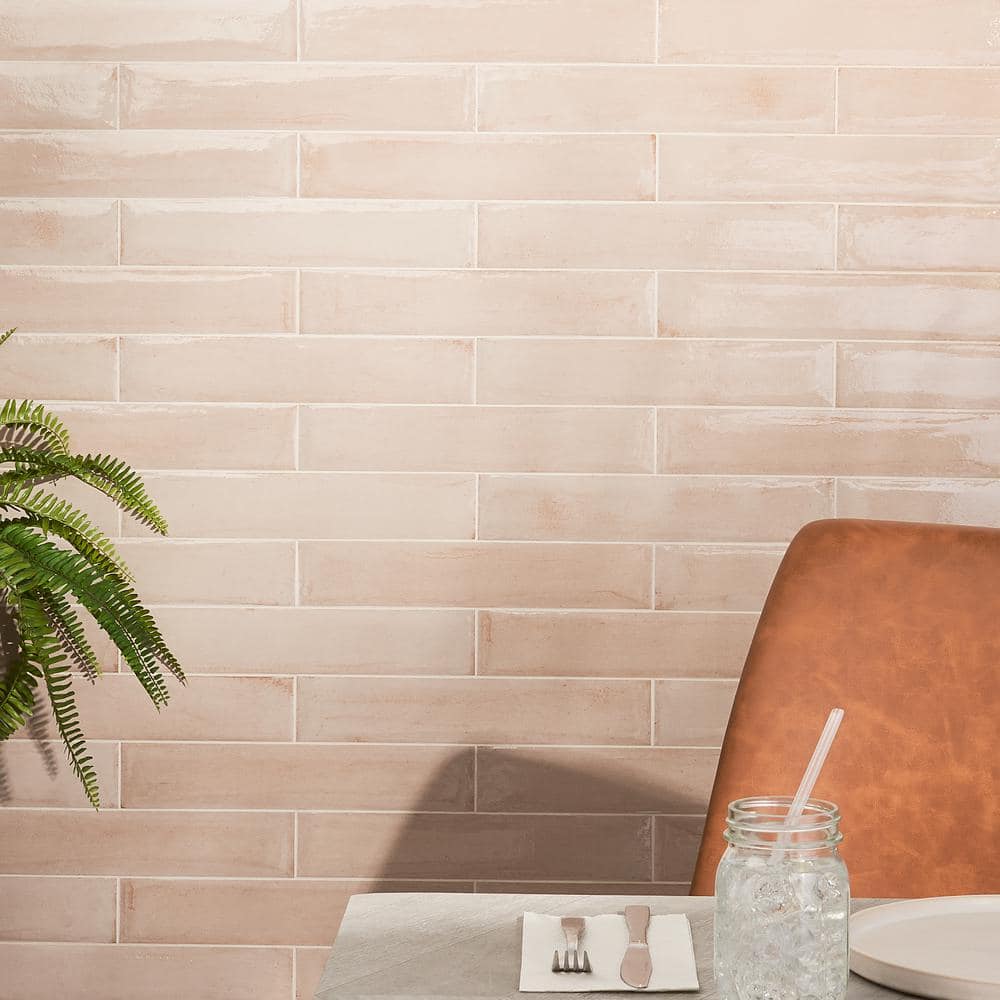 Rose Polished Porcelain Subway Wall Tile 3x16