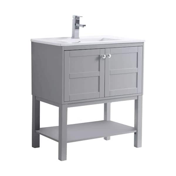 FINE FIXTURES Brooklyn 24 in. W x 18.11 in. D x 33.46 in. H Bath Vanity in Gray Matte with White Ceramic Top