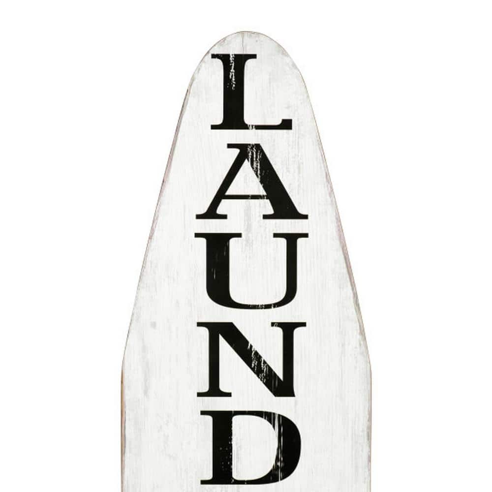 Creative Co-Op White Ironing Board Shaped Wood Sign with "Laundry Drop Your Pants Here" Black & Red Letters
