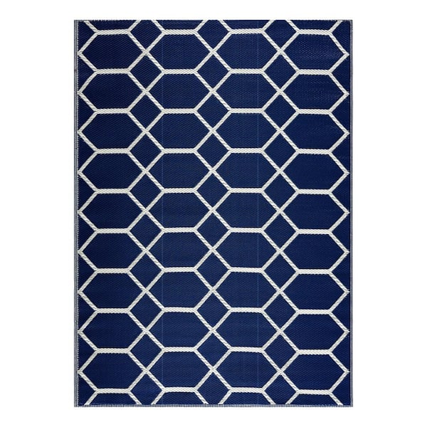 PLAYA RUG Miami Navy and Creme 5 ft. x 7 ft. Folded Reversible Recycled Plastic Indoor/Outdoor Area Rug-Floor Mat