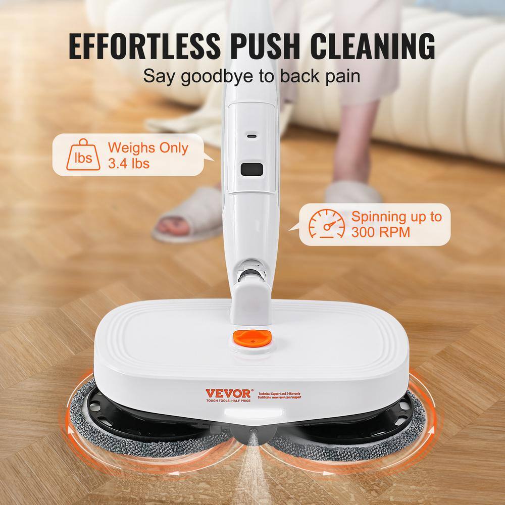 Cordless White Electric Spin Mop with Dual Heads and Microfiber Pads