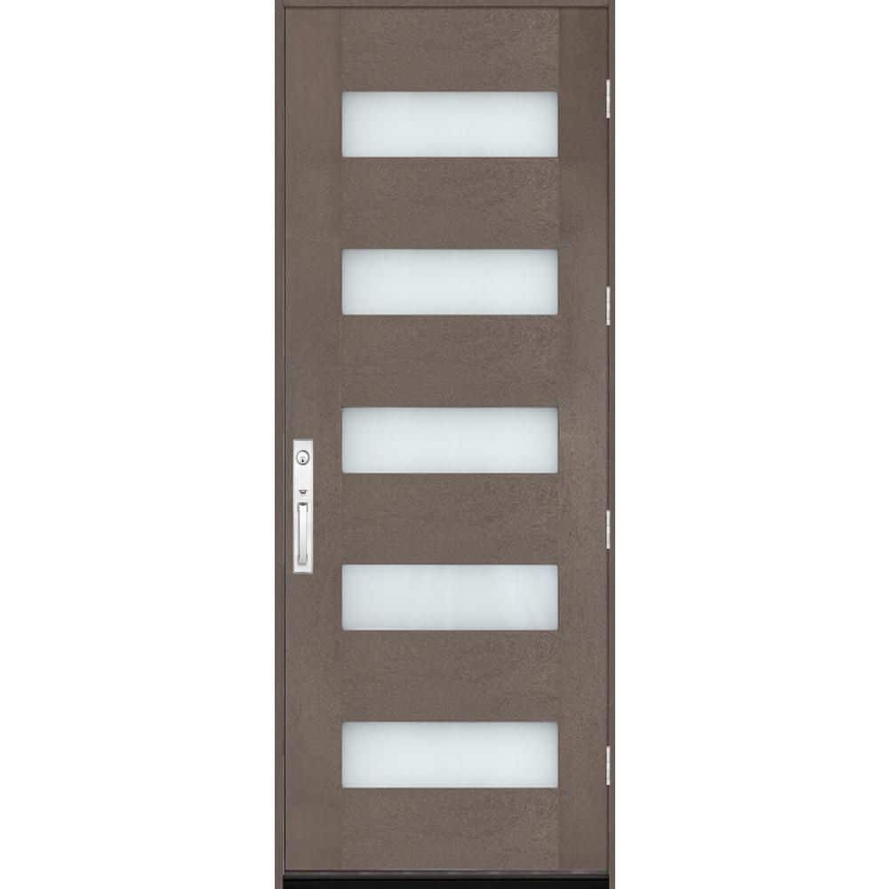 Regency 36 in. x 96 in. 5L Modern Clear Glass LHOS Ashwood Stain Fiberglass Prehung Front Door w/8011 NKL Lockset price history on PriceWatchPro