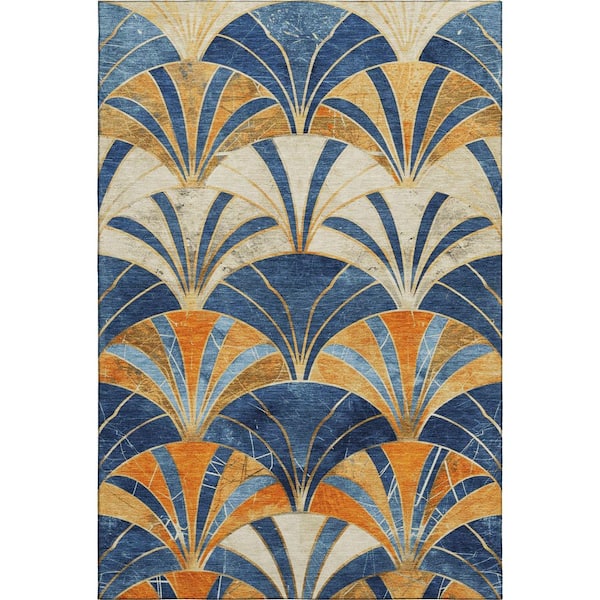 Mayfield Premium Machine Washable Abstract AMF2178 Blue 8 ft. x 10 ft. Area Rug