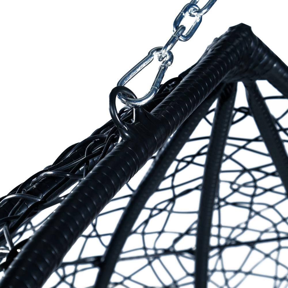 Light Grey Cushioned Two-Person Black Stainless Steel Hanging Swing Chair