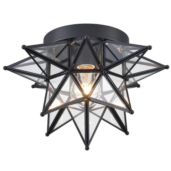 CLAXY 12.7 in. 1-Light Fixture Black Finish Modern Flush Mount with Clear Glass Shade 1-Pack