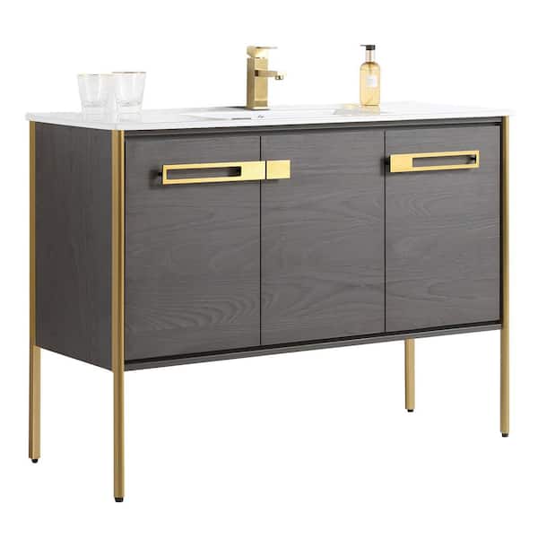 FINE FIXTURES Oakville 48 in. W x 18.32 in. D x 33.5 in. H Bath Vanity in Black Coal Oak with White Ceramic Top