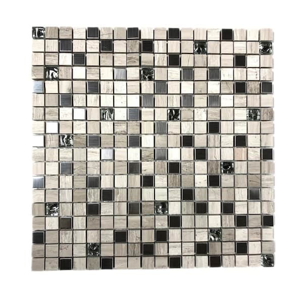 Premium Beige 12 in. x 12 in. Square Glass and Stone Mosaic Wall Tile(11 sq.ft./Case)