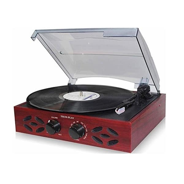 Techplay 3 Speed Wooden Retro Classic Turntable With Fm Radio Headphone Jack And Built In Speakers In Wood m The Home Depot