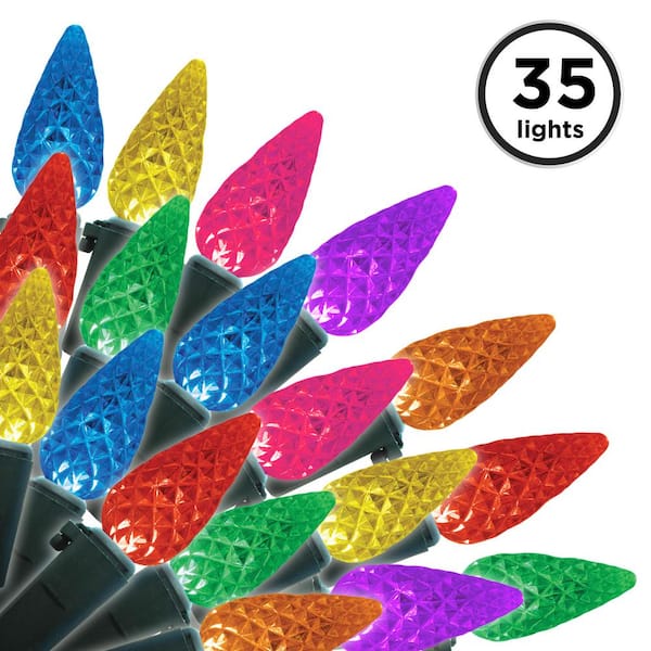 Brite Star 12 ft. 35-Count LED C6 Faceted Multi Purple Pink Christmas Lights