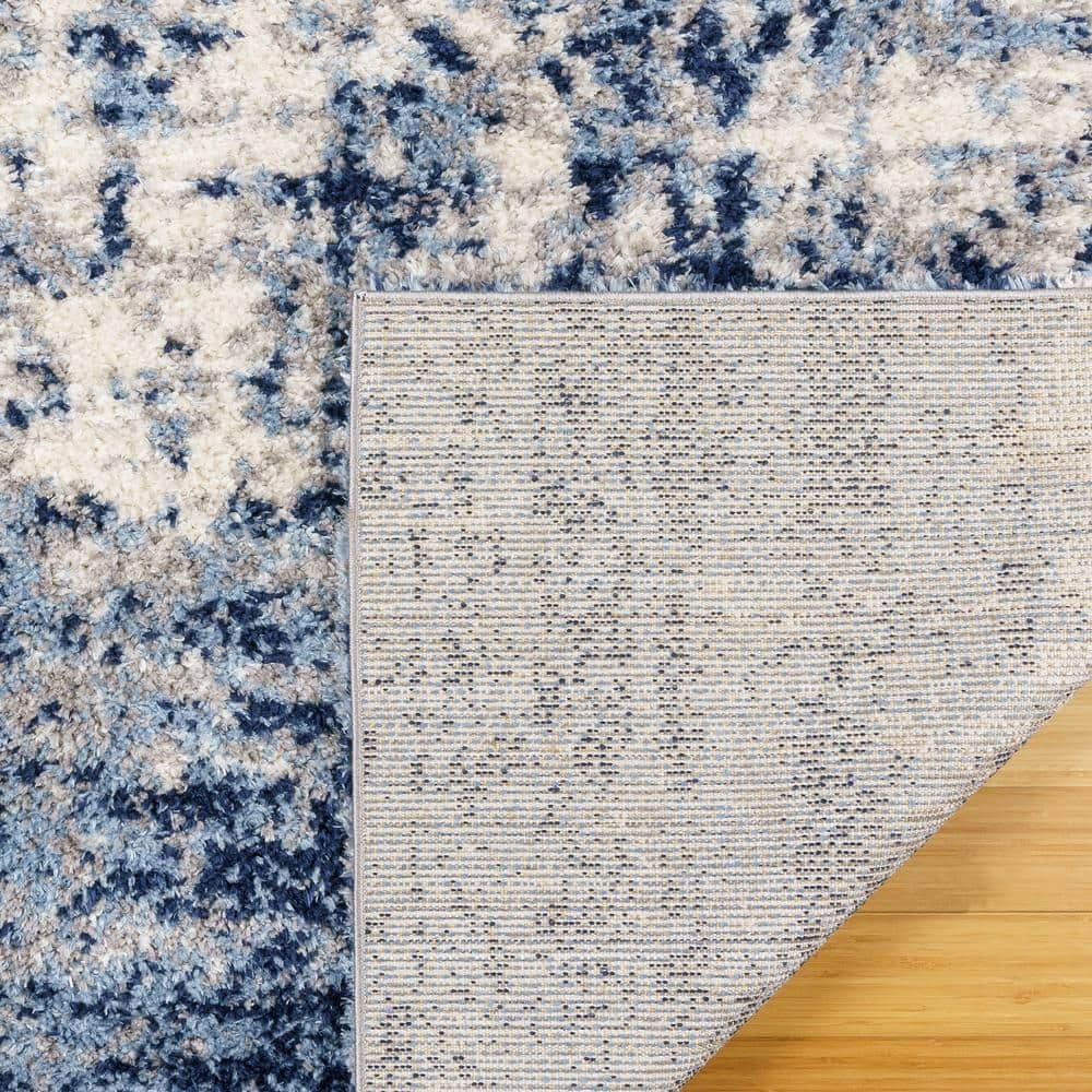 Blue Tufted Rectangular Shag Area Rug 9' x 12'