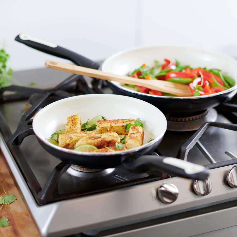 GreenPan Rio Black and Cream Ceramic Nonstick 3-Piece Frying Pan Set