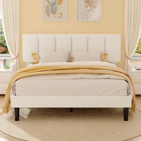 VECELO Upholstered Bed, Modern Platform Bed with Adjustable Headboard ...