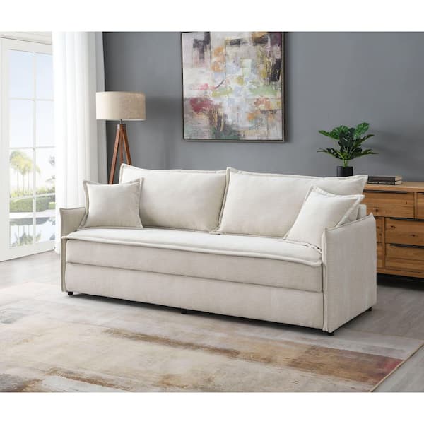 Elisea 85 in. Slope Arm Chenille Rectangle Sofa in Beige