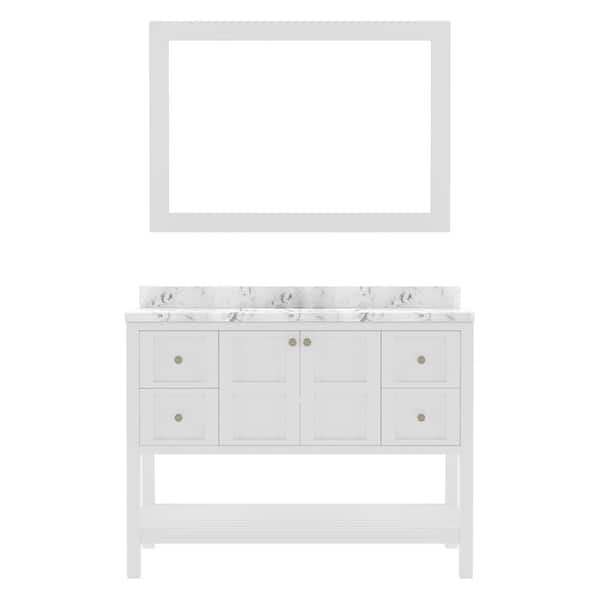 Virtu USA Winterfell 48 in. W x 22 in. D x 37 in. H Single Sink Bath Vanity in White with Quartz Top and Mirror