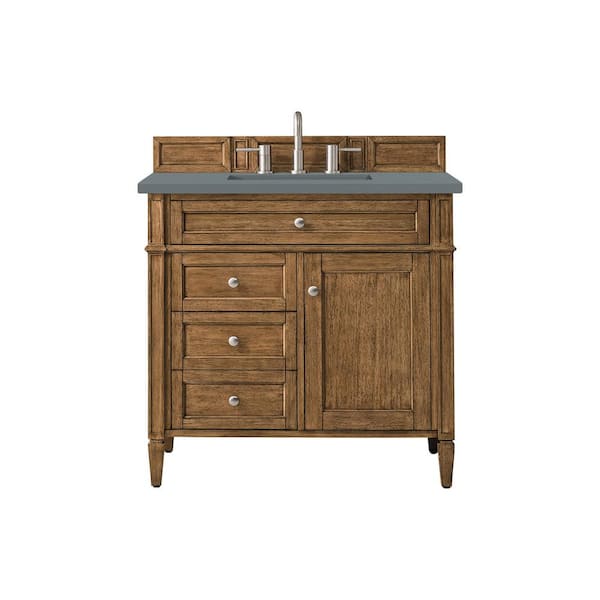 James Martin Vanities Brittany 36.0 in. W x 23.5 in. D x 34 in. H Bathroom Vanity in Saddle Brown with Cala Blue Quartz Top