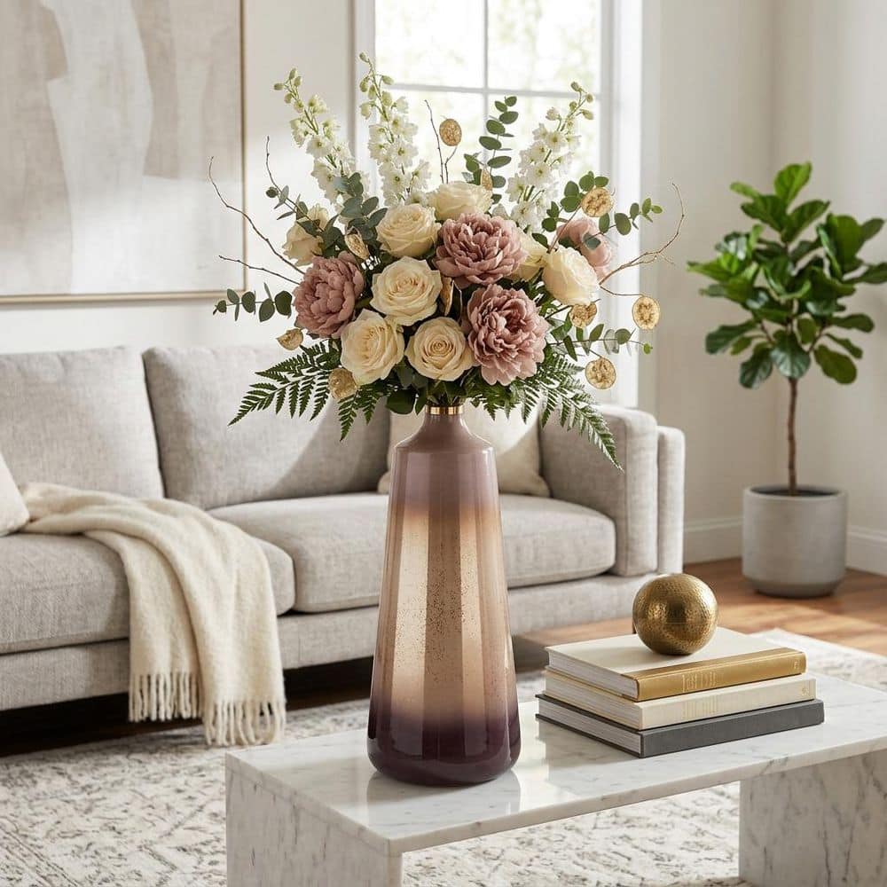 Liv & Skye 21 in. Champagne Glass Decorative Vase with Ring 17176