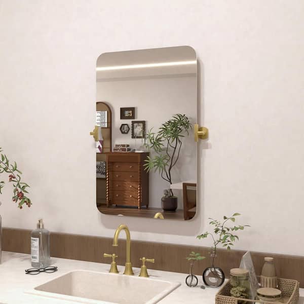 Solvix 20 in. H x 30 in. W Rectangular Framed Tilt Wall Mount Bathroom Vanity Mirror in Brushed Gold