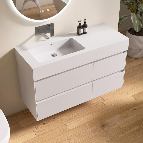 47 in. W x 18 in. D x 21 in . H Wall Mounted Floating Bath PVC Vanity Cabinet in Matte White with White Basin and Sink