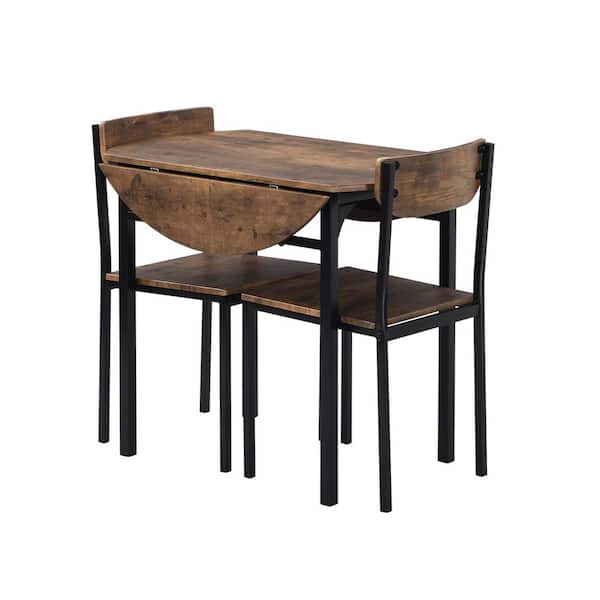 3-Piece Round Rustic Brown MDF Top Dining Room Set Seats 6
