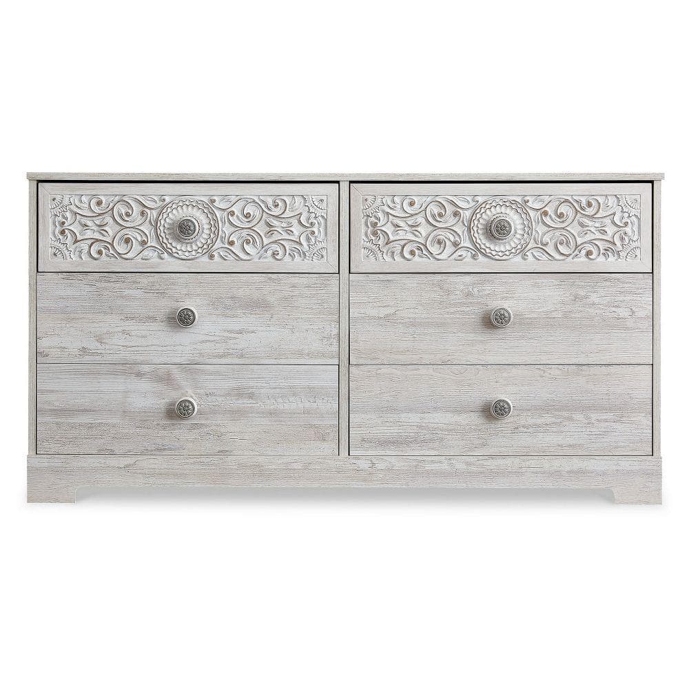 White Mirrored Horizontal Dresser with Felt Lined Drawer