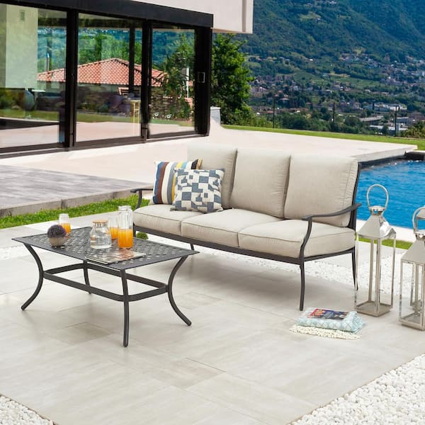Patio Festival 2-Piece Metal Patio Deep Seating Set with Beige Cushions