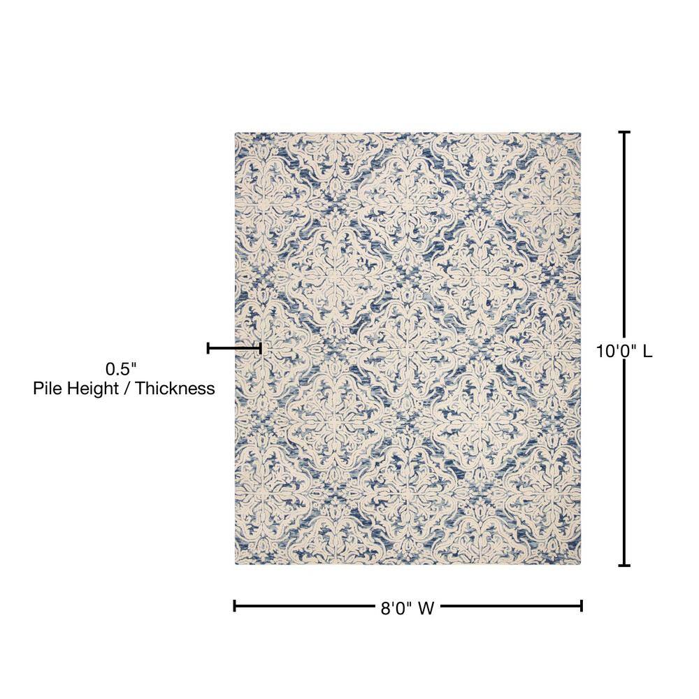Handmade Tufted Blue and Ivory Floral Wool 8' x 10' Area Rug
