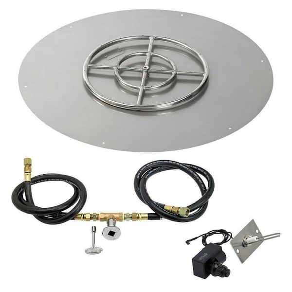 American Fire Glass 30 in. Round Stainless Steel Flat Pan with Spark Ignition Kit - Natural Gas (18 in. Ring Burner Included)