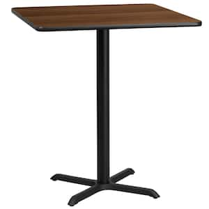 36 in. Square Walnut Laminate Table Top with 30 in. x 30 in. Bar Height Table Base