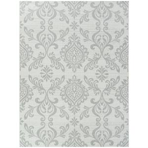 Rowland White 5 ft. x 7 ft. Damask Indoor/Outdoor Area Rug