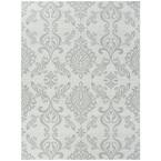 Rowland White 8 ft. x 10 ft. Damask Indoor/Outdoor Area Rug