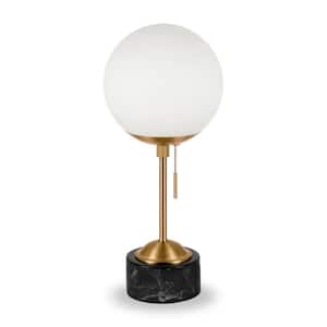 Reagan 18 in. Brass Finish and Black Marble Table Lamp with Glass Shade