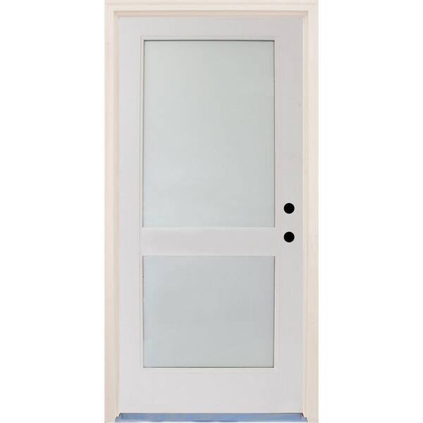 Builders Choice 36 in.x80 in. Elite Lefthand 2 Lite Satin Etch Glass Contemporary Unfinished Fiberglass Prehung Front Door w/ Brickmould