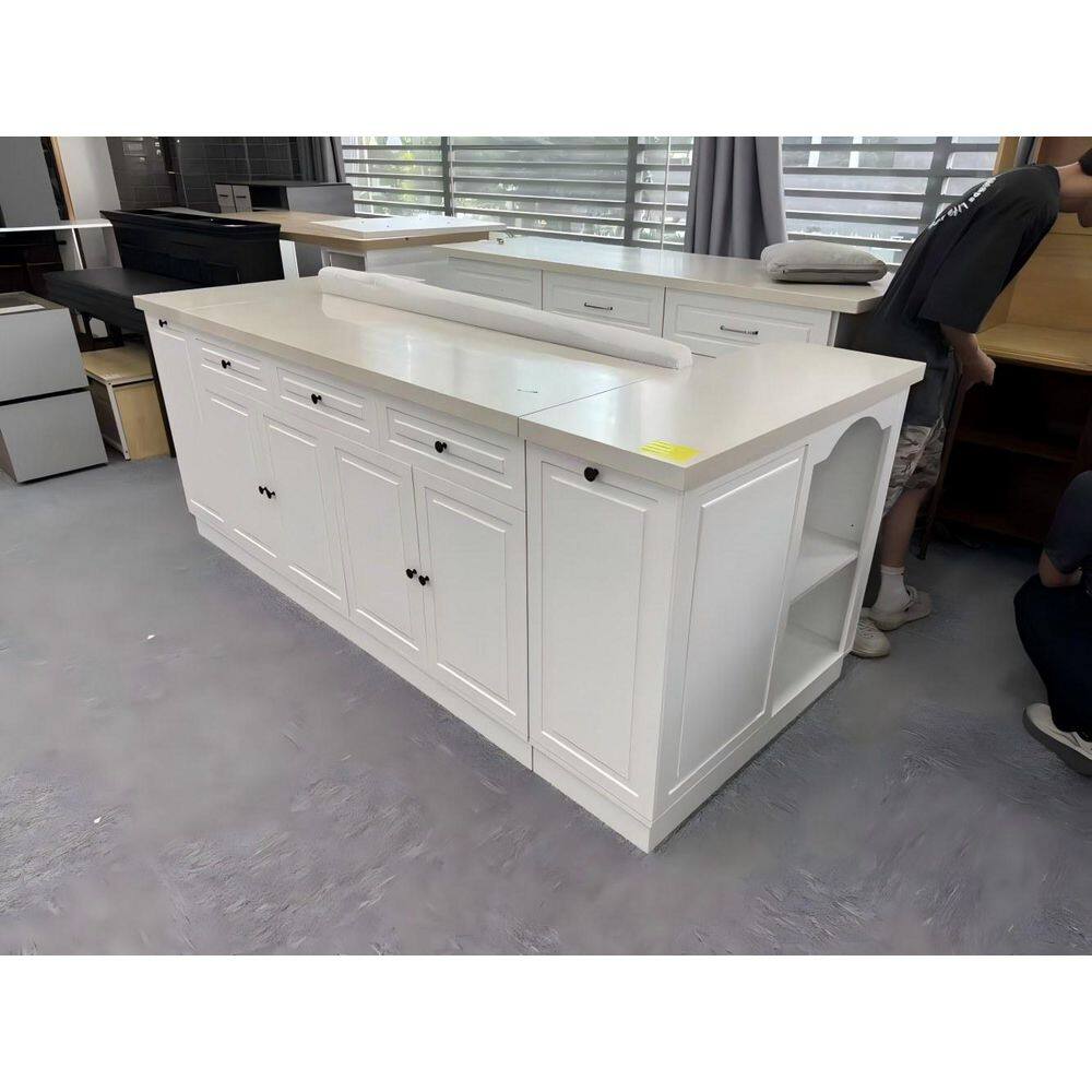 White Wood Buffet with Open Storage Shelves, 3 Drawers and 4 Cabinets for Dining Room and Kitchen Storage price history on PriceWatchPro