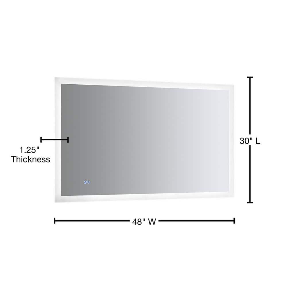 Sleek 48"x30" Frameless Rectangular Vanity Mirror with LED & Fog-Free Technology