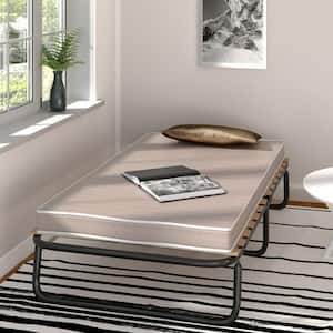 Beige Twin Size Folding Rollaway Bed with Memory Foam Mattress