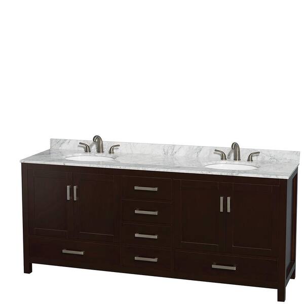 Wyndham Collection Sheffield 80-in White Double Sink Bathroom Vanity with White Carrara Marble Natural Marble Top (Mirror Included)