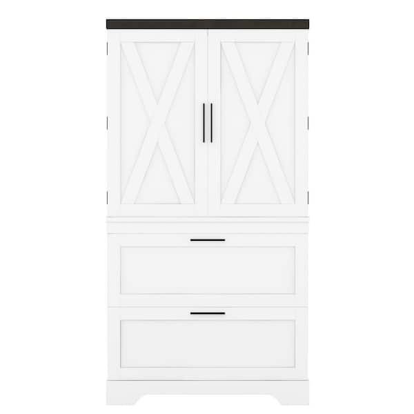Siavonce 61.70 in. H Modern Wooden Decorative Cabinet With Interior Door Storage Dividers And Drawers White