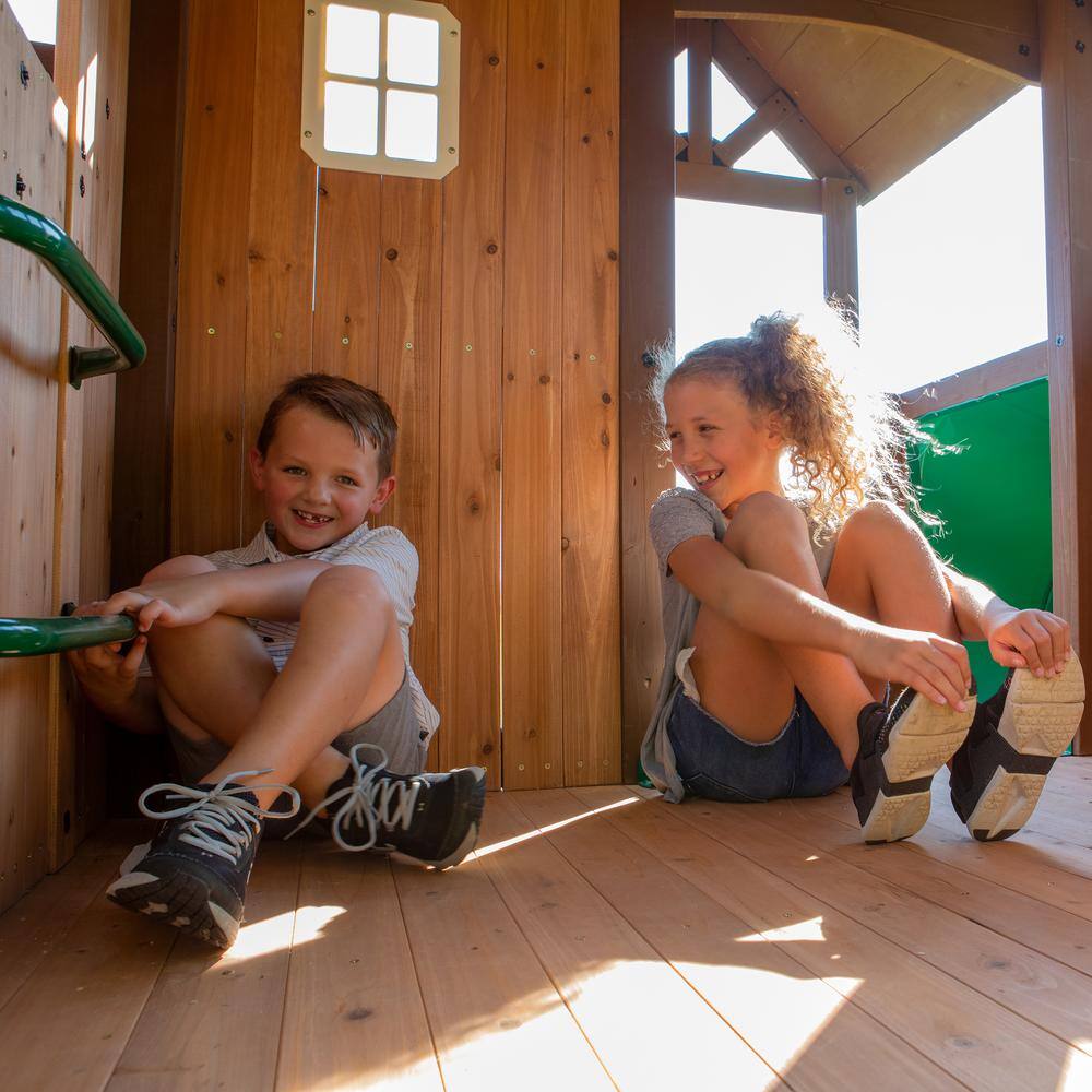 Cedar Two-Tone Wooden Swing Set with Tube Slide