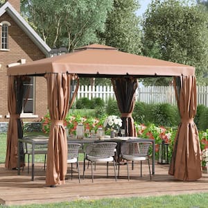 10 ft. x 10 ft. Patio Gazebo, Outdoor Gazebo Canopy Shelter with Double Vented Roof, Netting and Curtains, for Garden