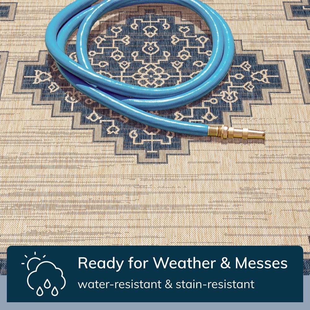 Medusa Blue and Beige Synthetic Flatweave Area Rug