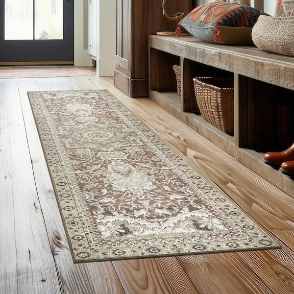 Parviz Brown Indoor Machine Washable 2.5 ft. x 10 ft. LivingRoom Entrance HallwayBedroom Den Kitchen DiningRoom Area Rug