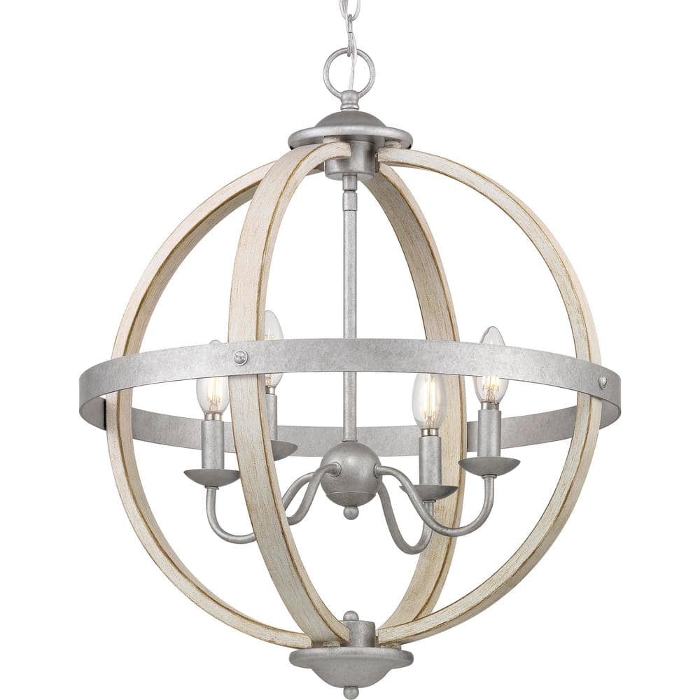 Progress Lighting Keowee 4-Light Galvanized Orb Chandelier with Antique  White Wood Accents P400128-141 - The Home Depot