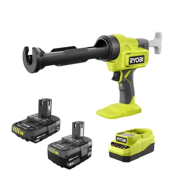ONE+ 18V Lithium-Ion 4.0 Ah Battery, 2.0 Ah Battery and Charger Kit with ONE+ Cordless 10 oz. Caulk & Adhesive Gun