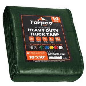 10 ft. x 10 ft. Green and Black Polyethylene Heavy Duty 14 Mil Tarp, Waterproof, UV Resistant, Rip and Tear Proof
