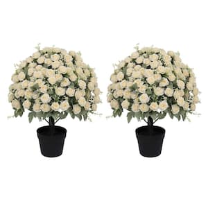 24 in Artificial White Rose Decoration Lifelike Faux Floral Plants 2 Pots