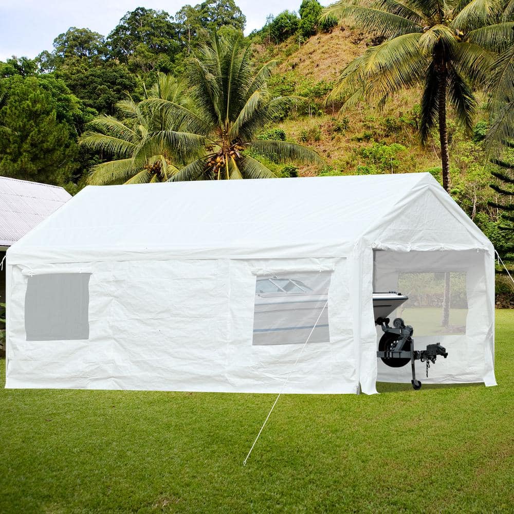White 10' x 20' Portable Metal Frame Carport with Windows