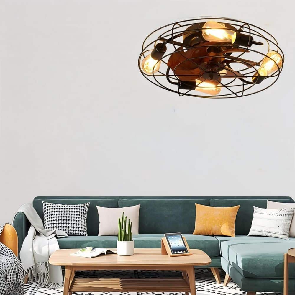 20 in. Brown Indoor Modern Low Profile Caged Ceiling Fan with Enclosed E26 Bulb and Remote Control price history on PriceWatchPro