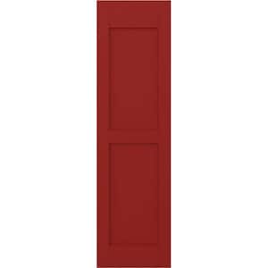 15 in. W x 61 in. H Americraft 2-Equal Flat Panel Exterior Real Wood Shutters Pair in Fire Red