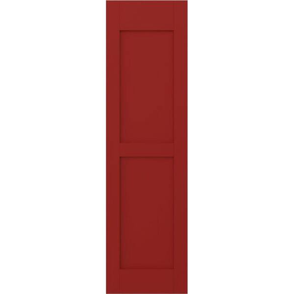 Ekena Millwork 18 in. W x 48 in. H Americraft 2-Equal Flat Panel Exterior Real Wood Shutters Pair in Fire Red